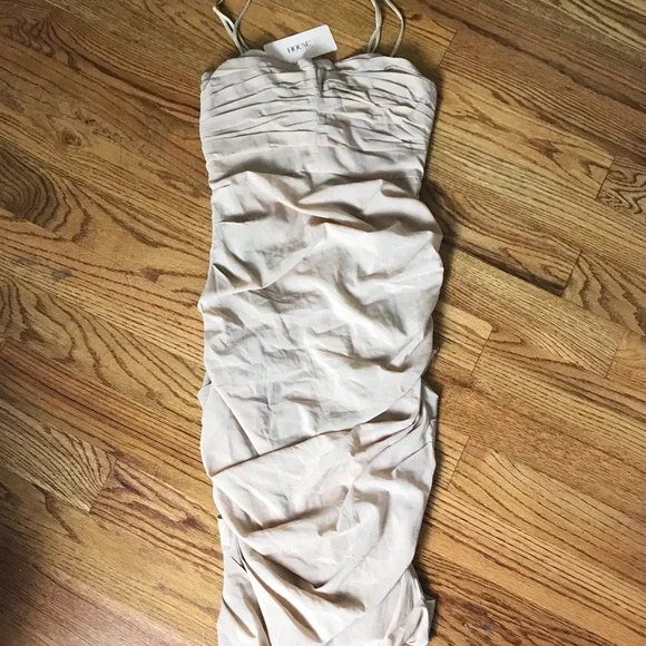 House of CB Wonmen Railea Nude Corset Ruched Midi Sheer Chiffon Dress NWT - Picture 3 of 9